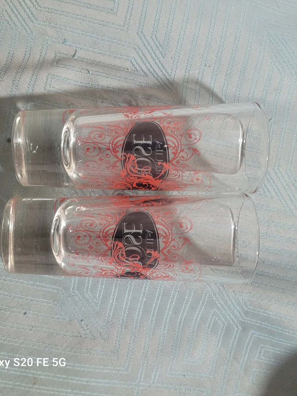 Tequila Rose Branded Clear Shot Glasses with Red Scroll Design - Set of 2